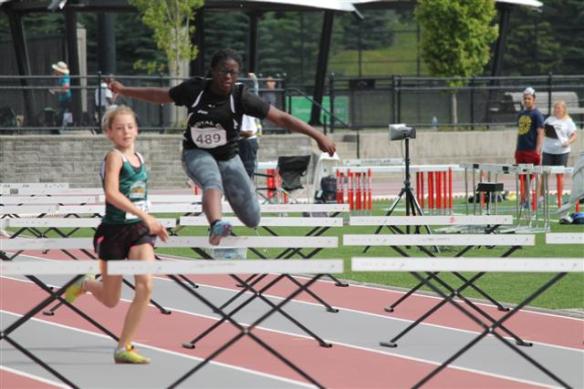 Michelle Dadson competes in 60m hurdles